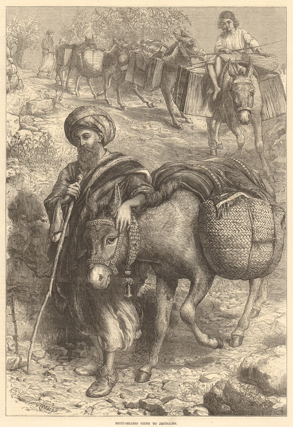 Fruit-sellers going to Jerusalem. Israel. Markets 1872 old antique print